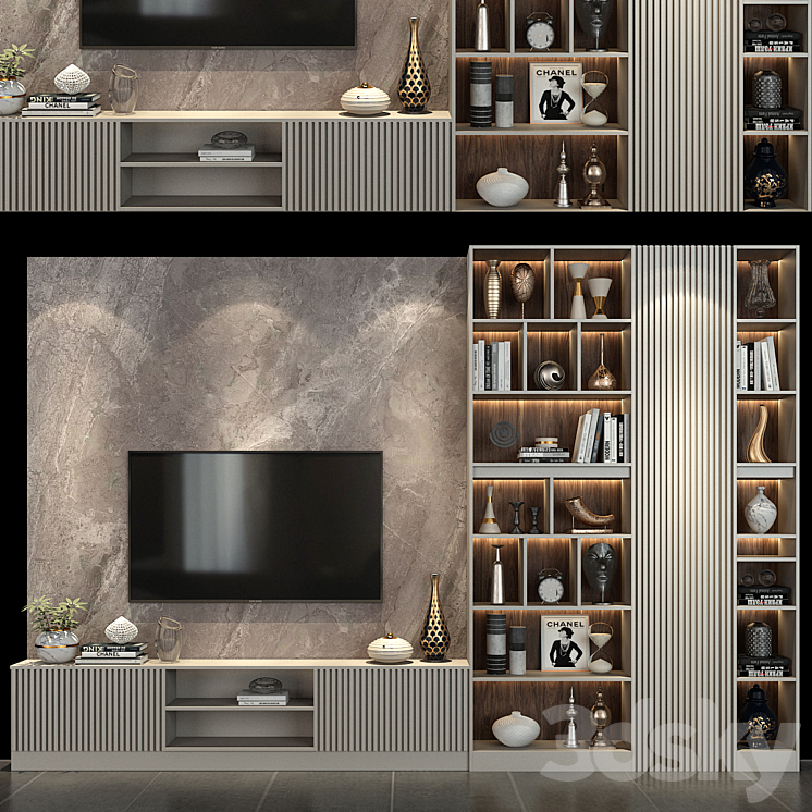 TV wall set 266 3DS Max Model - thumbnail 1