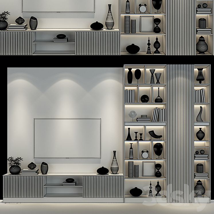 TV wall set 266 3DS Max Model - thumbnail 2