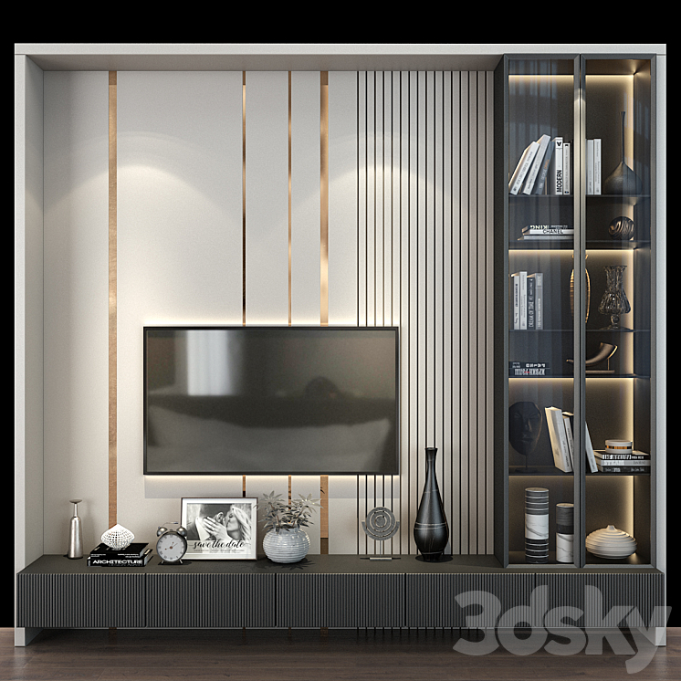 TV wall set 267 3DS Max Model - thumbnail 1