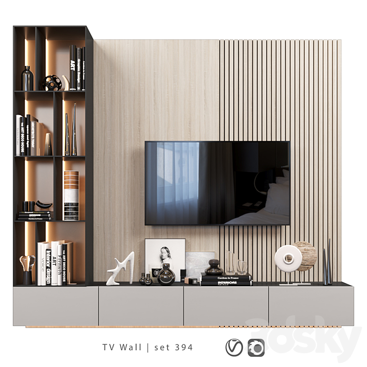 TV Wall | set 394 | TV shelf 3DS Max Model - thumbnail 1