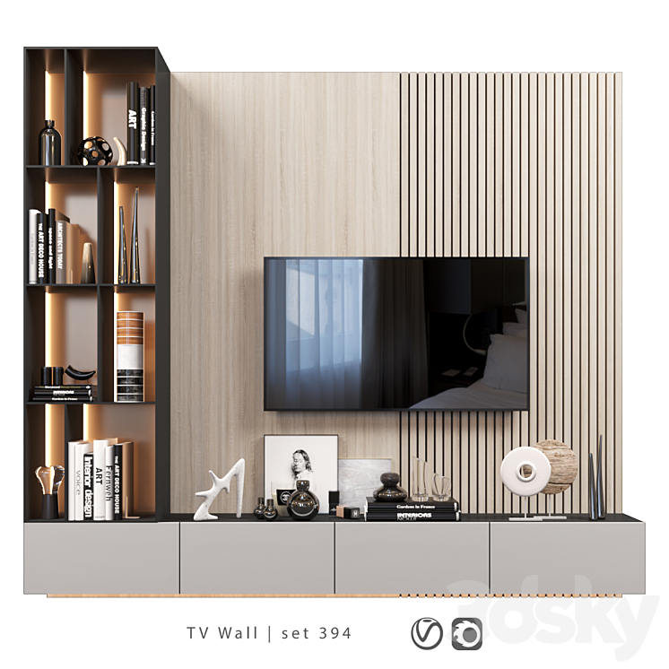 TV Wall | set 394 | TV shelf 3DS Max - thumbnail 1