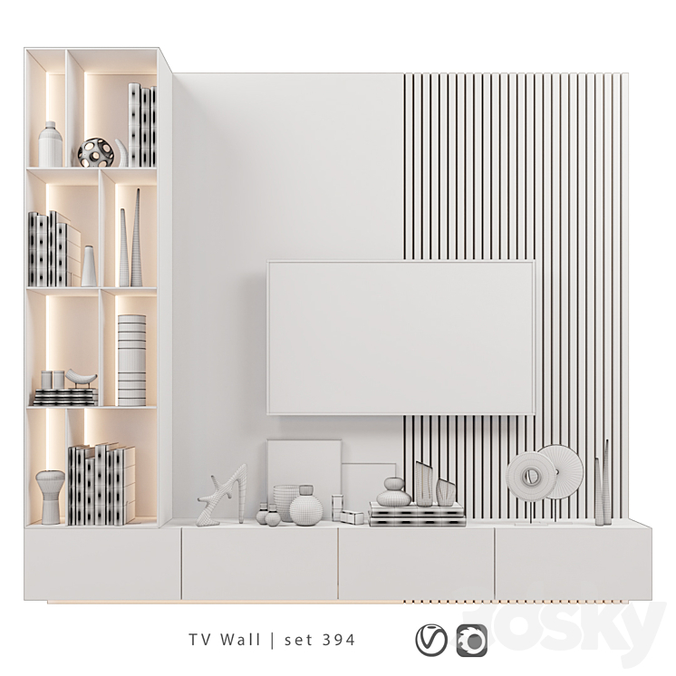 TV Wall | set 394 | TV shelf 3DS Max - thumbnail 2