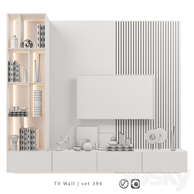 TV Wall | set 394 | TV shelf 3DSMax File - thumbnail 2