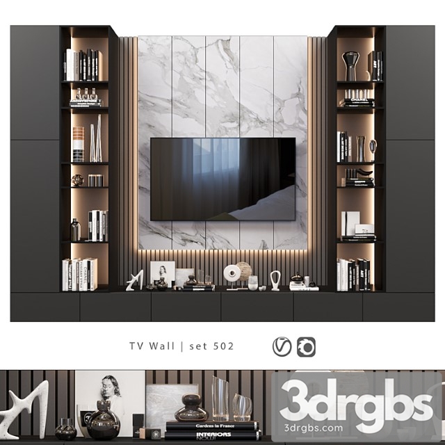 TV Wall Set 502 3dsmax Download - thumbnail 1