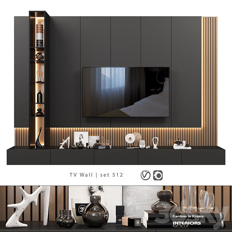 TV Wall | set 512 3DS Max Model - thumbnail 1