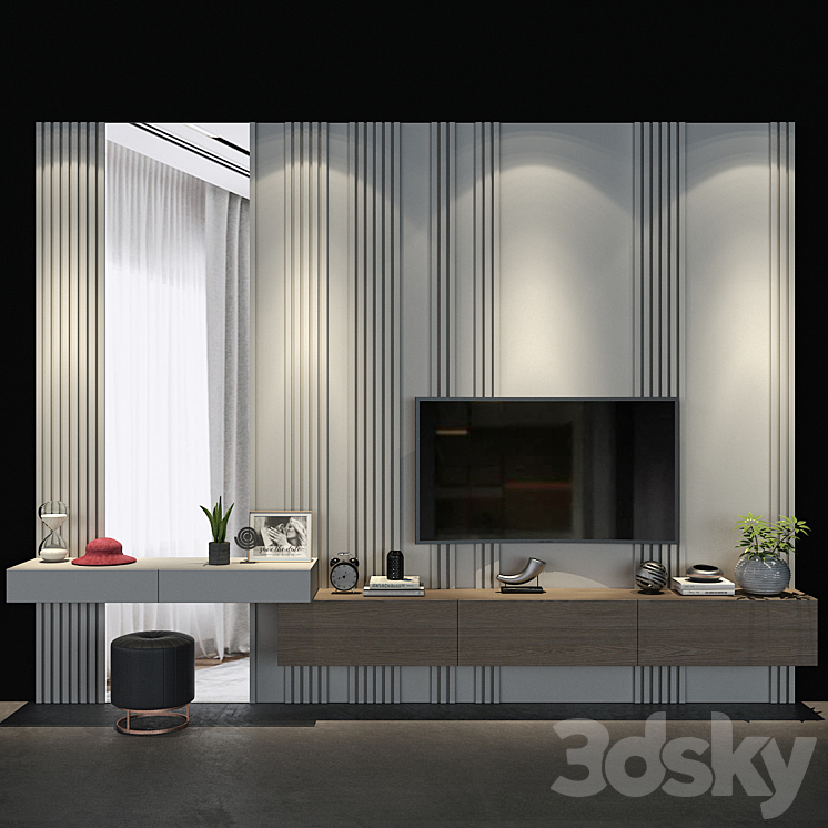 TV wall set 64 3DS Max - thumbnail 1