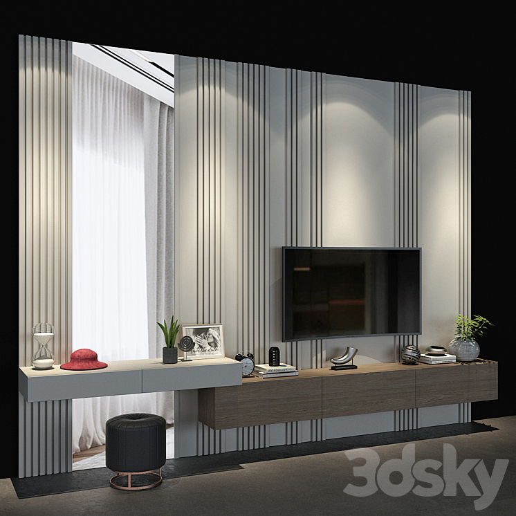 TV wall set 64 3DS Max - thumbnail 2