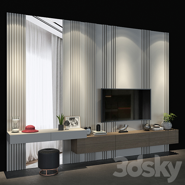 TV wall set 64 3DSMax File - thumbnail 2