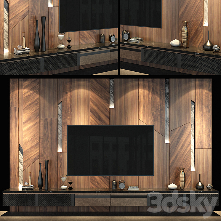 TV Wall set 69 3DS Max - thumbnail 1