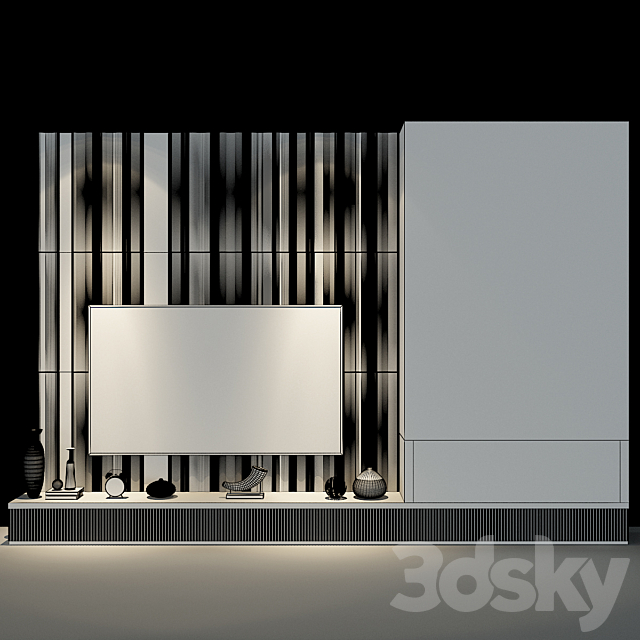 TV wall set 70 3DS Max Model - thumbnail 2