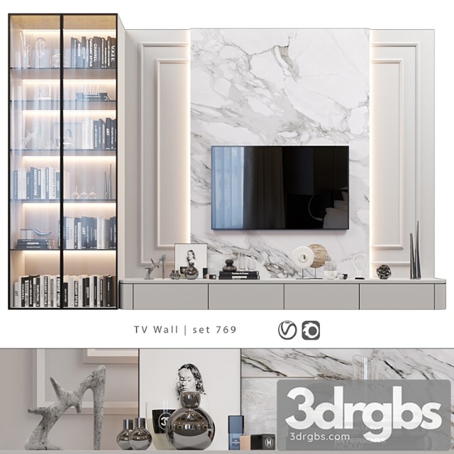 TV Wall Set 769 3dsmax Download - thumbnail 1