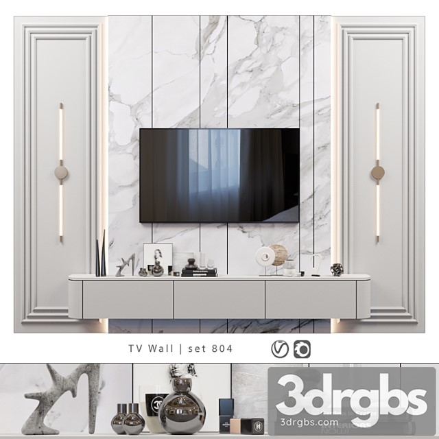 TV Wall Set 804 3dsmax Download - thumbnail 1