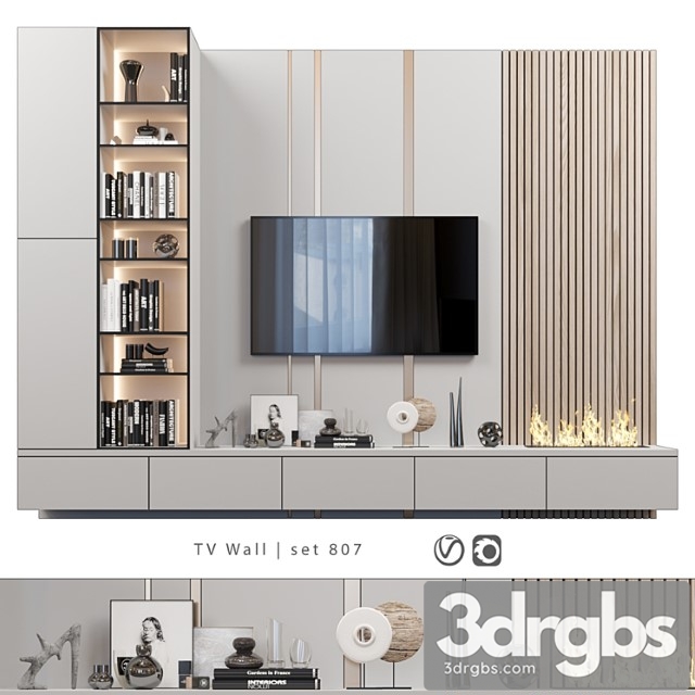 TV Wall Set 807 3dsmax Download - thumbnail 1