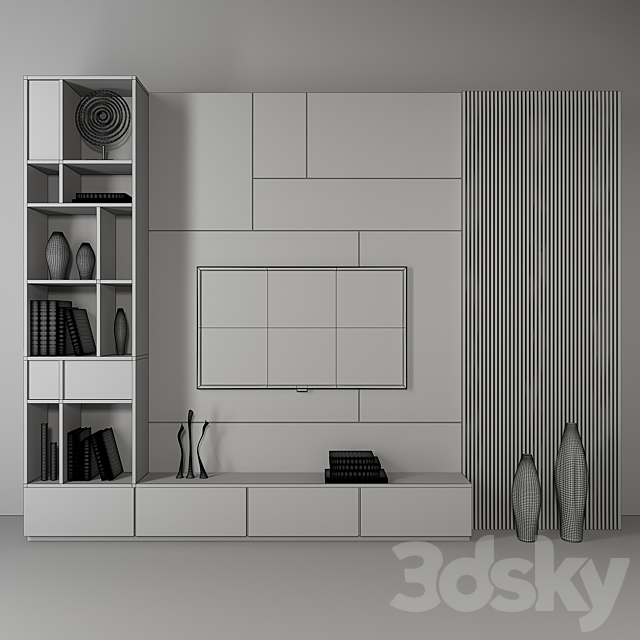 Tv wall set_ 03 3DS Max Model - thumbnail 2