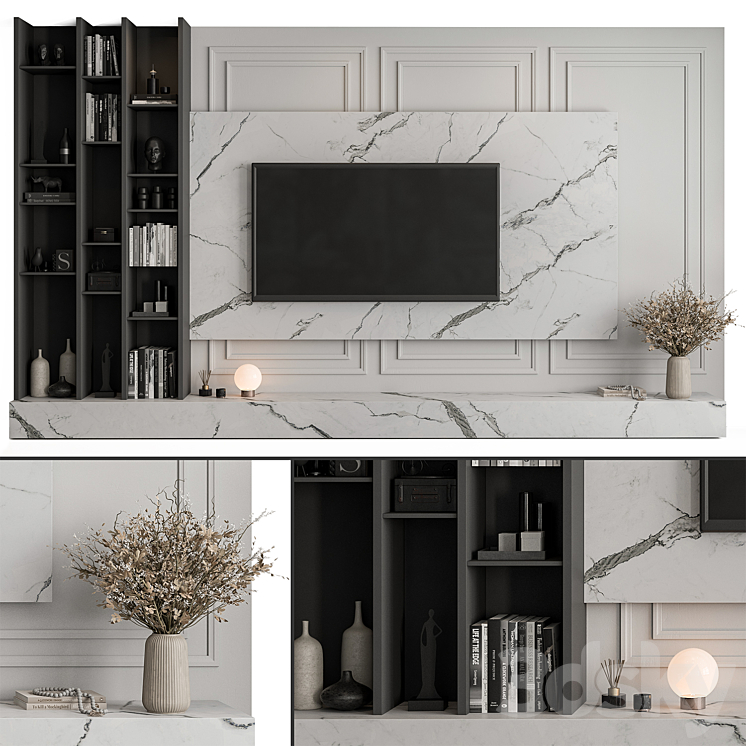 TV Wall Stone and Plaster – Set 58 3DS Max Model - thumbnail 1