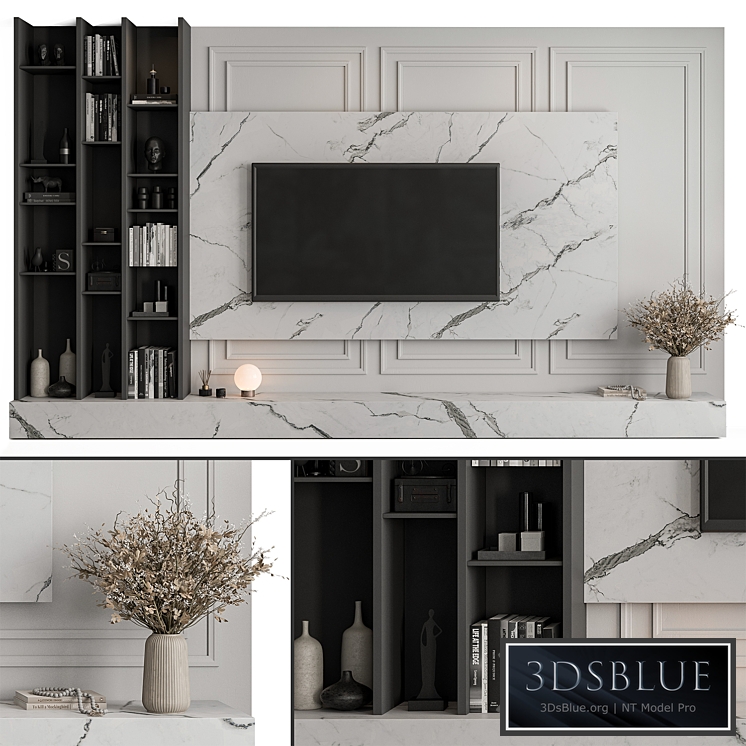 TV Wall Stone and Plaster – Set 58 3DS Max - thumbnail 3