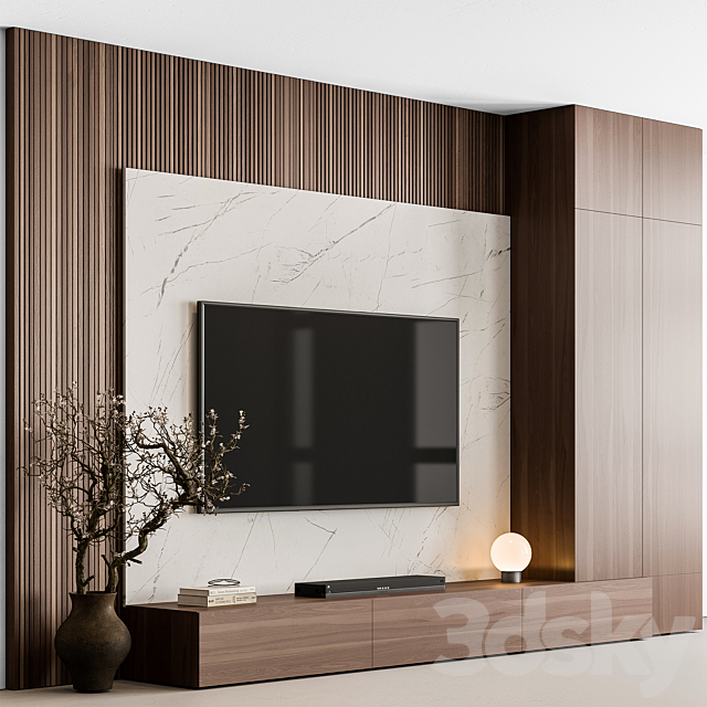 TV Wall Stone and Wood – Set 137 3ds Max - thumbnail 1