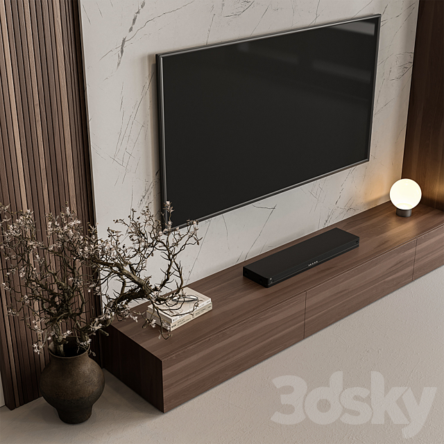 TV Wall Stone and Wood – Set 137 3ds Max - thumbnail 2