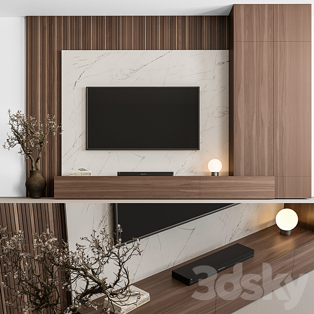 TV Wall Stone and Wood – Set 137 3ds Max - thumbnail 3