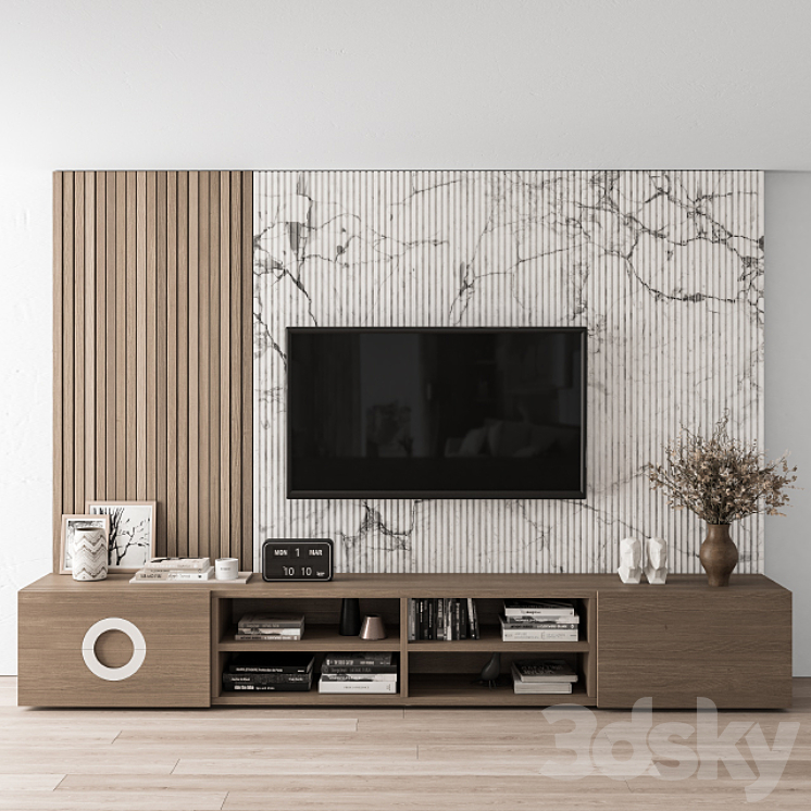 TV Wall Stone and Wood – Set 16 3DS Max - thumbnail 1