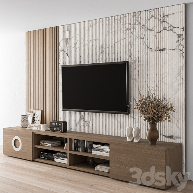 TV Wall Stone and Wood – Set 16 3DS Max - thumbnail 2