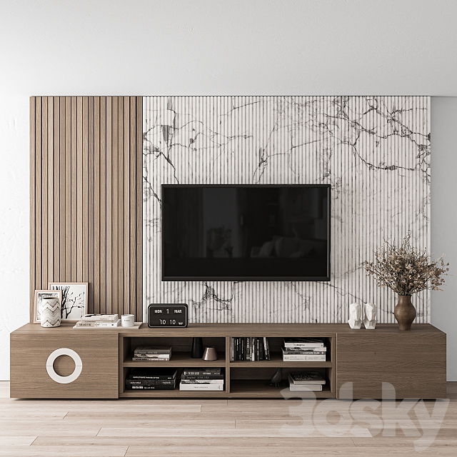 TV Wall Stone and Wood – Set 16 3DSMax File - thumbnail 1