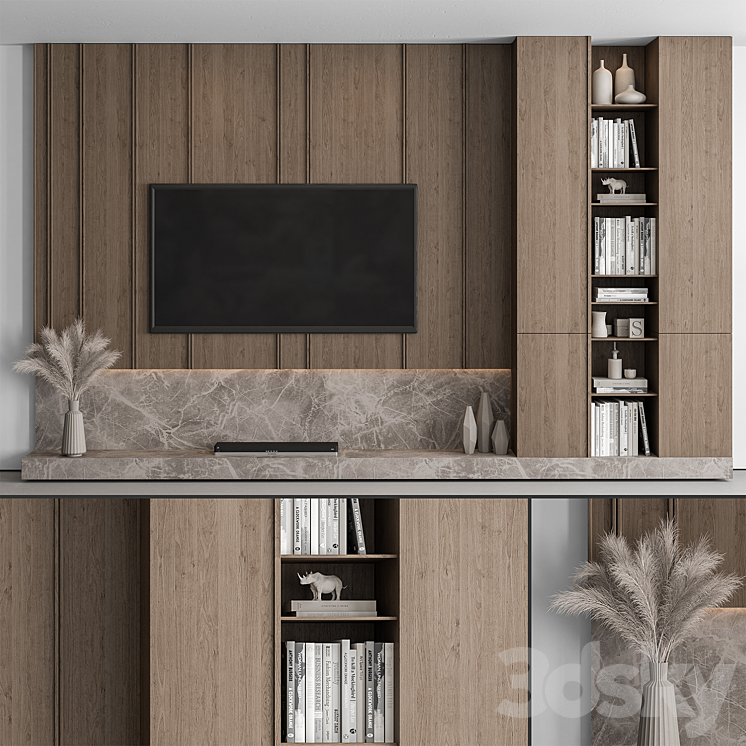 TV Wall Stone and Wood – Set 53 3DS Max Model - thumbnail 1