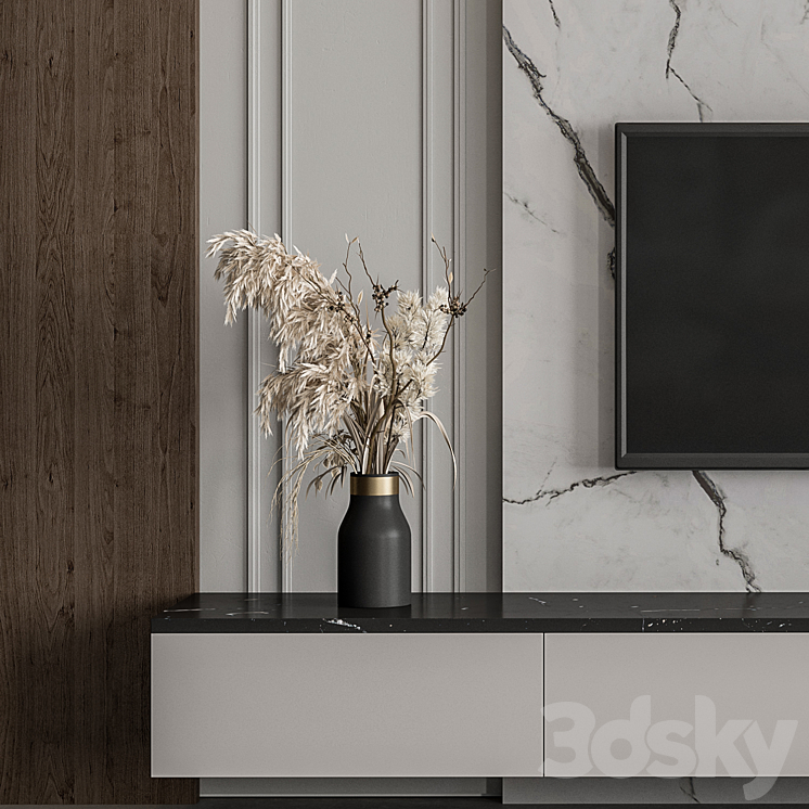 TV Wall Stone and Wood – Set 57 3DS Max Model - thumbnail 2