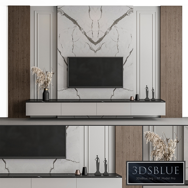 TV Wall Stone and Wood – Set 57 3DS Max - thumbnail 3