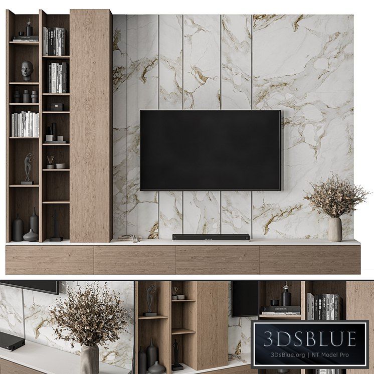 TV Wall Stone and Wood – Set 86 3DS Max - thumbnail 3