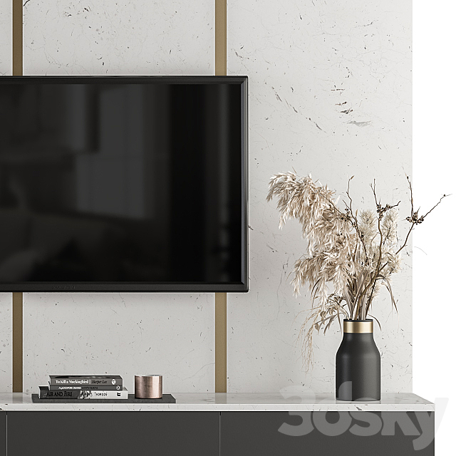 TV Wall White and Stone – Set 27 3DS Max Model - thumbnail 2