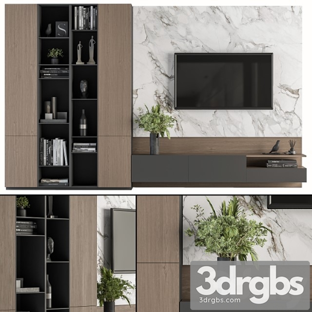 Tv wall white and wood – set 07 - thumbnail 1