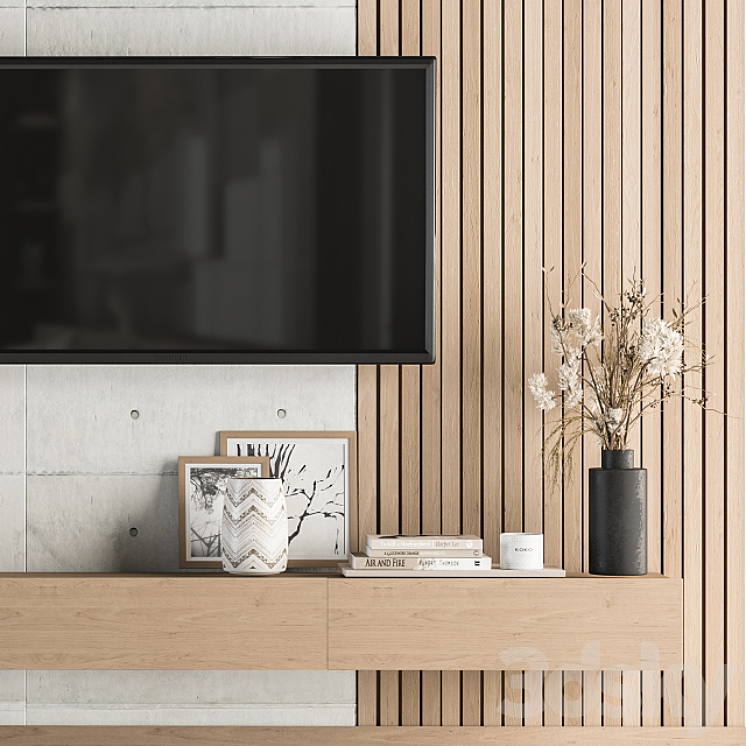 TV Wall White and Wood – Set 08 3DS Max - thumbnail 2