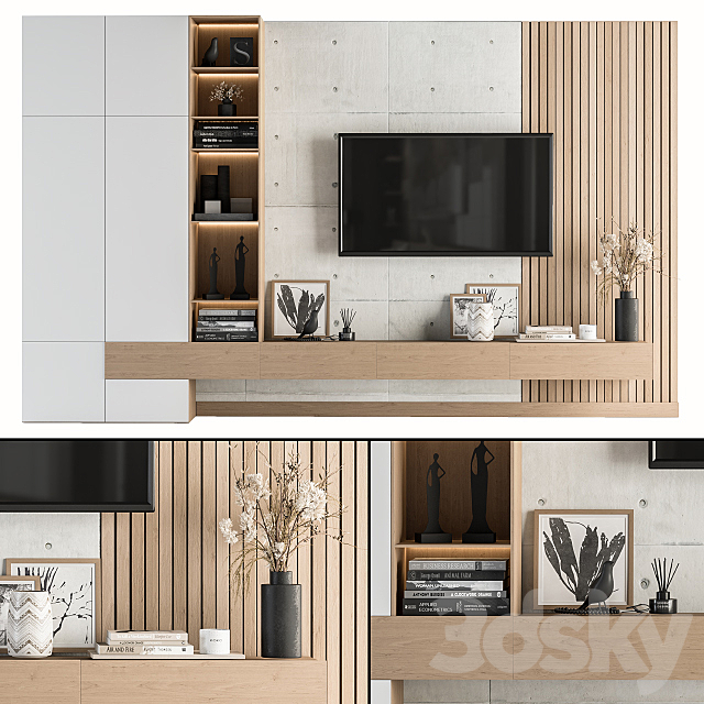 TV Wall White and Wood – Set 08 3DSMax File - thumbnail 1