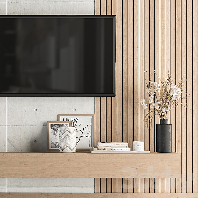 TV Wall White and Wood – Set 08 3DSMax File - thumbnail 2