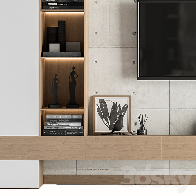 TV Wall White and Wood – Set 08 3DSMax File - thumbnail 3