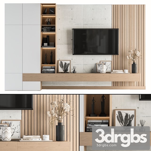 Tv wall white and wood – set 08 - thumbnail 1