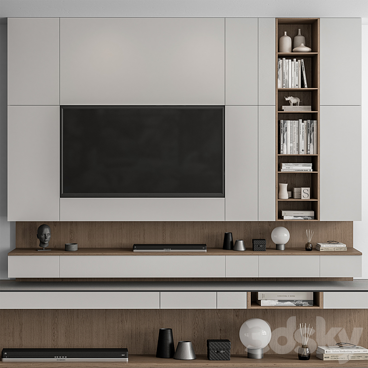 TV Wall White and Wood – Set 50 3DS Max Model - thumbnail 1