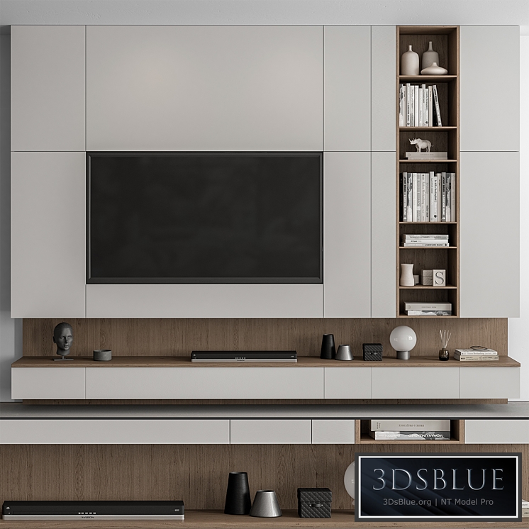 TV Wall White and Wood – Set 50 3DS Max - thumbnail 3