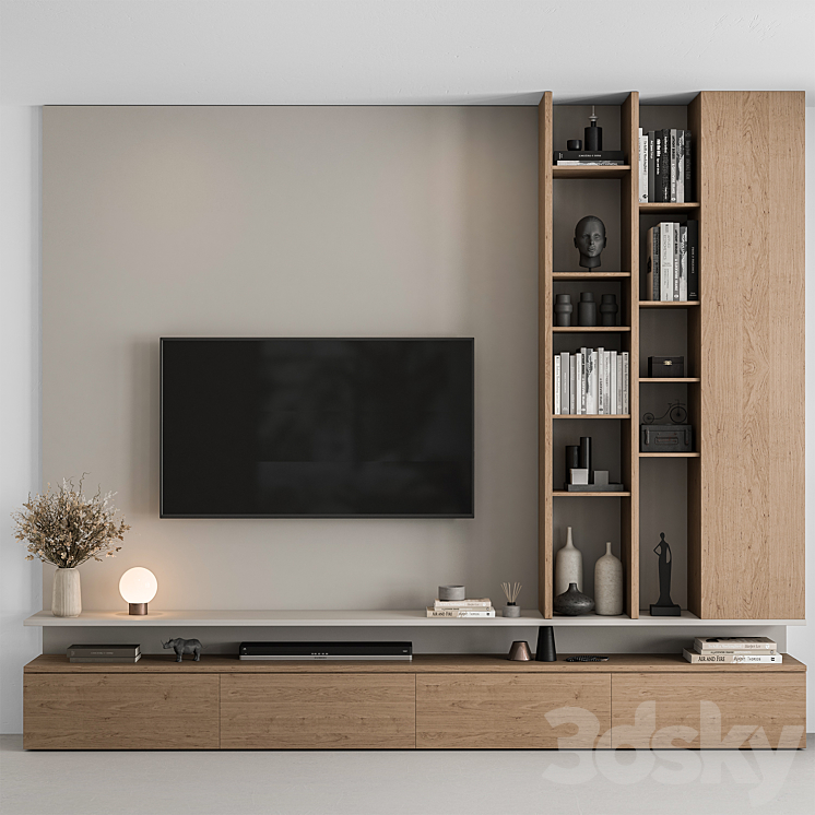 TV Wall White and Wood – Set 69 3DS Max Model - thumbnail 1