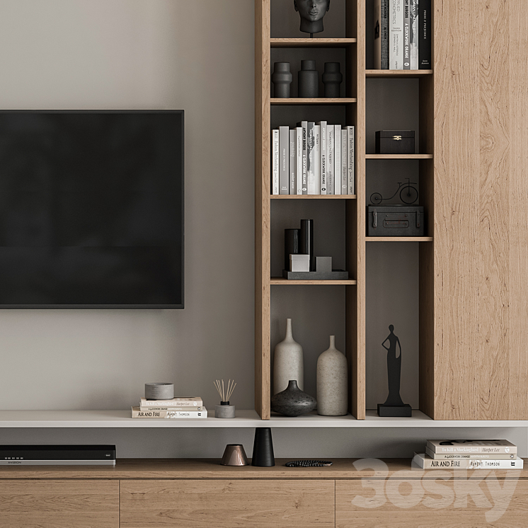 TV Wall White and Wood – Set 69 3DS Max Model - thumbnail 2