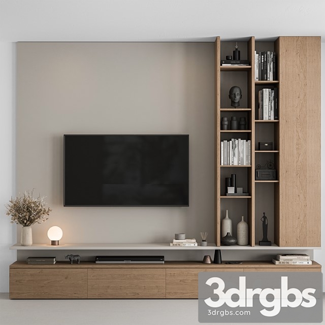 Tv wall white and wood – set 69 - thumbnail 1