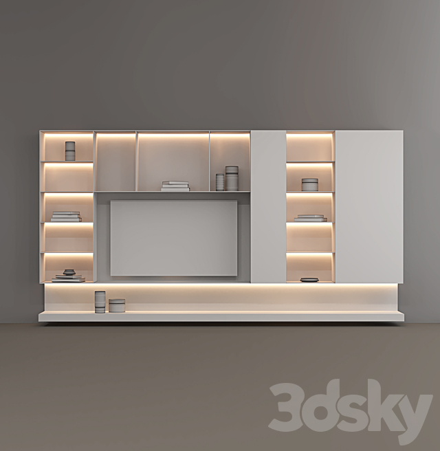 tv wall with bookcase custom made 3DS Max Model - thumbnail 2