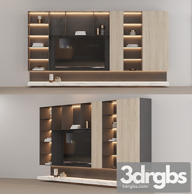 Tv Wall With Bookcase Custom Made 3dsmax Download - thumbnail 1