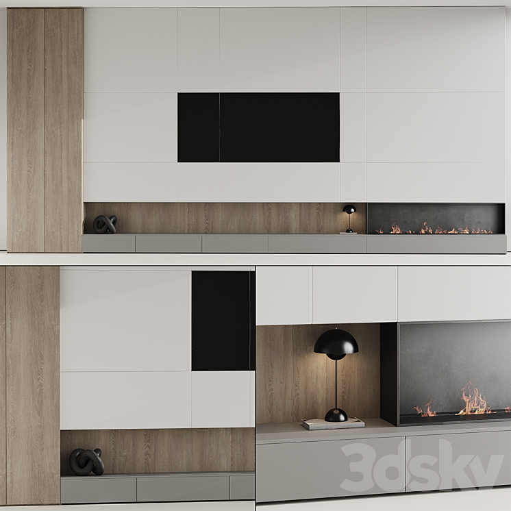 TV wall with fireplace 07 3DS Max Model - thumbnail 1