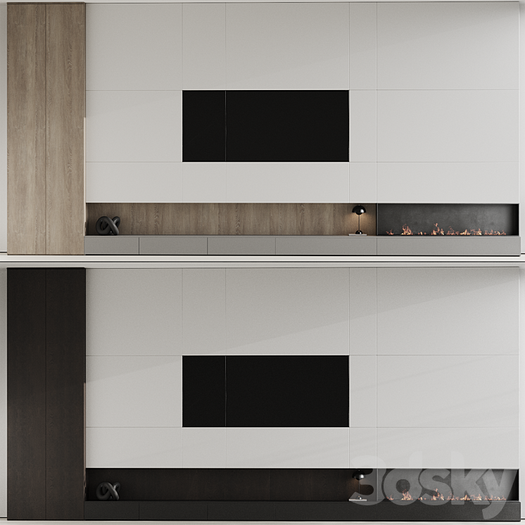 TV wall with fireplace 07 3DS Max Model - thumbnail 2