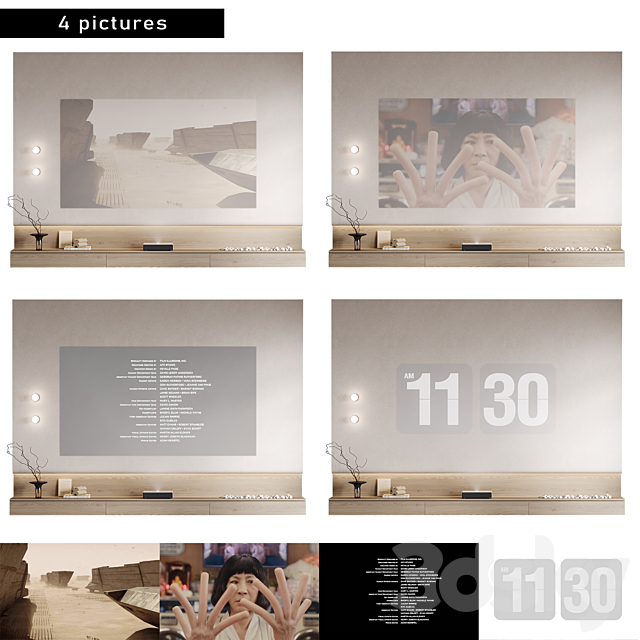 TV wall with Xiaomi laser projector 3DS Max Model - thumbnail 3