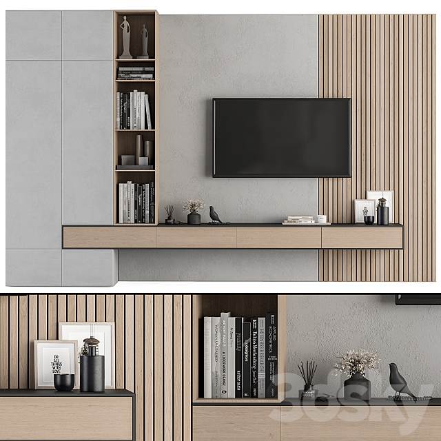 TV Wall Wood and Concrete – Set 26 3DSMax File - thumbnail 1