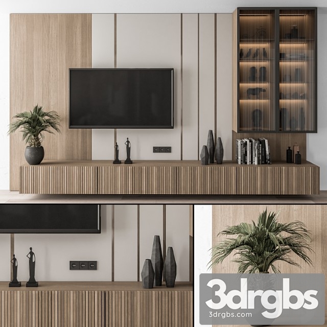 Tv wall wood and glass display cabinets – set 18 - thumbnail 1