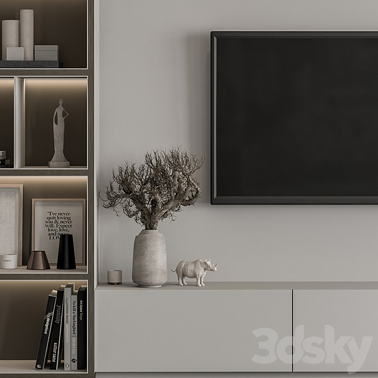 TV Wall Wood and Gray – Set 48 3DS Max Model - thumbnail 2